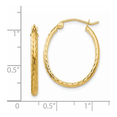 14K Yellow Gold Diamond-Cut Oval Hoop Earrings – view 5