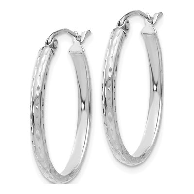 14K White Gold Diamond-Cut Oval Hoop Earrings – view 2
