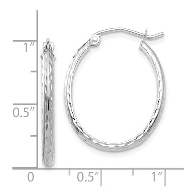 14K White Gold Diamond-Cut Oval Hoop Earrings – view 4