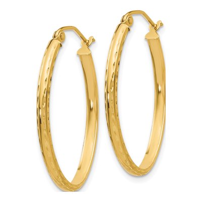 14K Yellow Gold Diamond-Cut Oval Tube Hoop Earrings – view 3