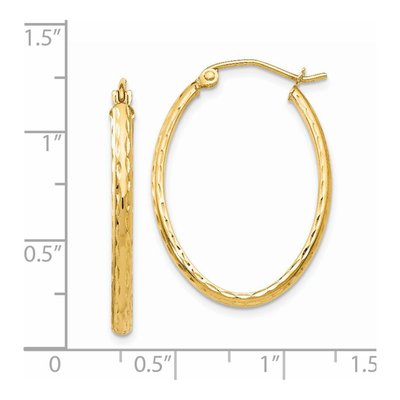 14K Yellow Gold Diamond-Cut Oval Tube Hoop Earrings – view 5