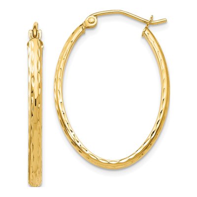 14K Yellow Gold Diamond-Cut Oval Tube Hoop Earrings