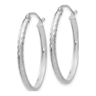 14K White Gold Diamond-Cut Oval Tube Hoop Earrings – view 2