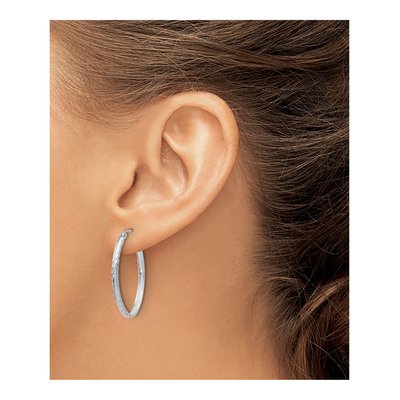 14K White Gold Diamond-Cut Oval Tube Hoop Earrings – view 3