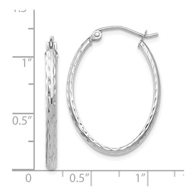 14K White Gold Diamond-Cut Oval Tube Hoop Earrings – view 4