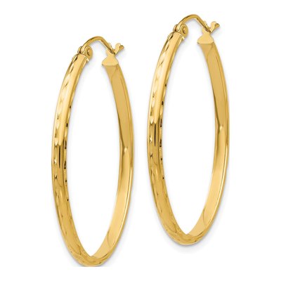 14K Yellow Gold Diamond-Cut Oval Tube Hoop Earrings – view 3