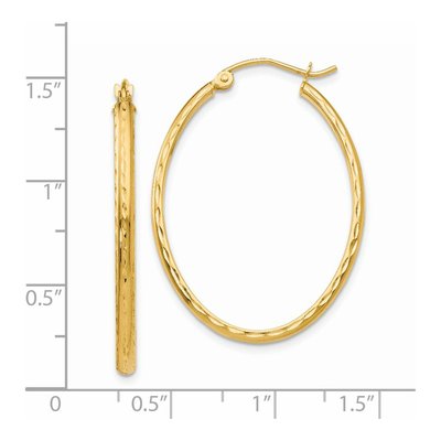 14K Yellow Gold Diamond-Cut Oval Tube Hoop Earrings – view 5