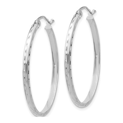 14K White Gold Diamond-Cut Oval Tube Hoop Earrings – view 2
