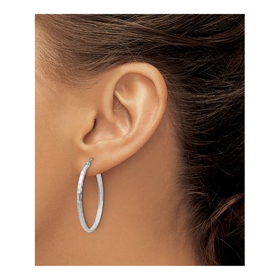 14K White Gold Diamond-Cut Oval Tube Hoop Earrings – view 3