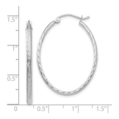 14K White Gold Diamond-Cut Oval Tube Hoop Earrings – view 4