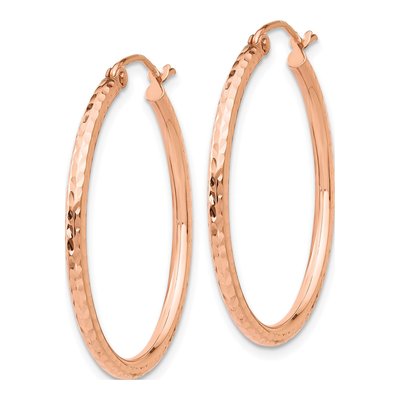 14K Rose Gold 30mm Diamond-Cut Tube Hoop Earrings – view 3