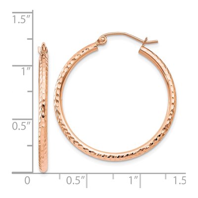 14K Rose Gold 30mm Diamond-Cut Tube Hoop Earrings – view 5