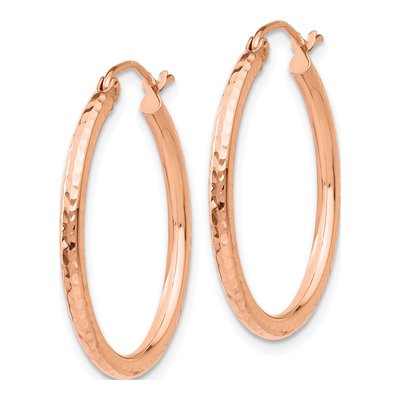 14K Rose Gold 25mm Diamond-Cut Tube Hoop Earrings – view 3