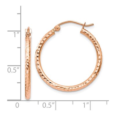 14K Rose Gold 25mm Diamond-Cut Tube Hoop Earrings – view 5