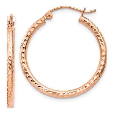 14K Rose Gold 25mm Diamond-Cut Tube Hoop Earrings