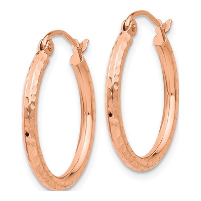 14K Rose Gold 20mm Diamond-Cut Tube Hoop Earrings – view 3