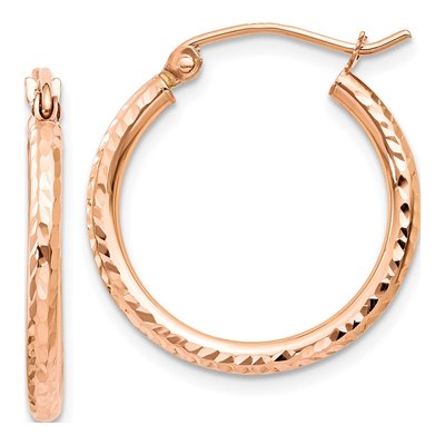 14K Rose Gold 20mm Diamond-Cut Tube Hoop Earrings