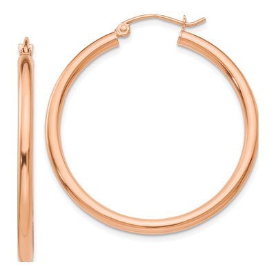 14K Rose Gold 35mm Tube Hoop Earrings