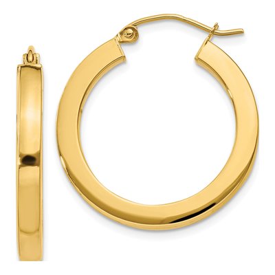 14K Yellow Gold 25mm Square Tube Hoop Earrings