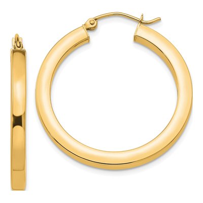14K Yellow Gold 30mm Square Tube Hoop Earrings