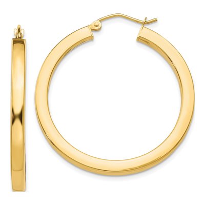 14K Yellow Gold 35mm Square Tube Hoop Earrings