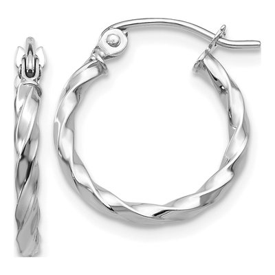 14K White Gold 12mm Twisted Hoop Earrings
