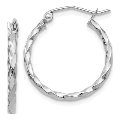14K White Gold 15mm Twist Hoop Earrings