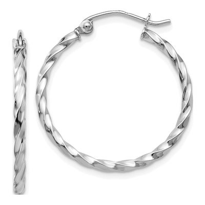 14K White Gold 22mm Twist Hoop Earrings