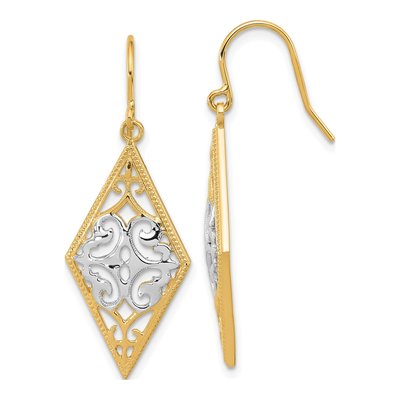 14K Yellow Gold Filigree Dangle Earrings