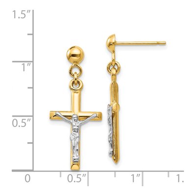14K Two-Tone Gold Crucifix Dangle Earrings – view 5