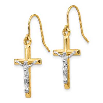 14K Two-Tone Gold Crucifix Dangle Earrings – view 3