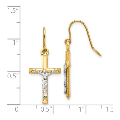 14K Two-Tone Gold Crucifix Dangle Earrings – view 5