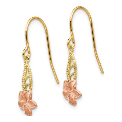 14K Two-Tone Gold Plumeria Dangle Earrings – view 3