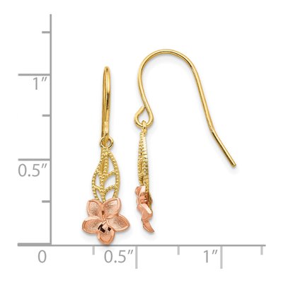 14K Two-Tone Gold Plumeria Dangle Earrings – view 5