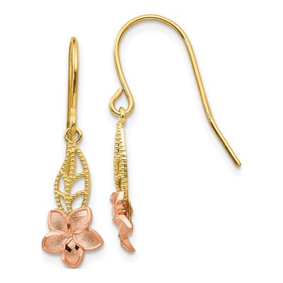 14K Two-Tone Gold Plumeria Dangle Earrings