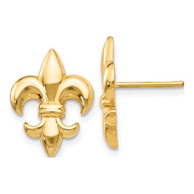 14K Yellow Gold Fleur-De-Lis Stud Earrings
