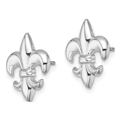 14K White Gold Fleur-De-Lis Stud Earrings – view 3