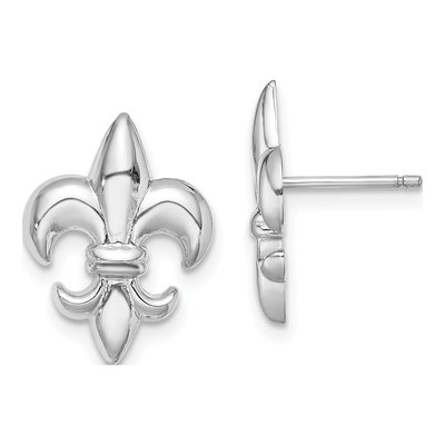 14K White Gold Fleur-De-Lis Stud Earrings
