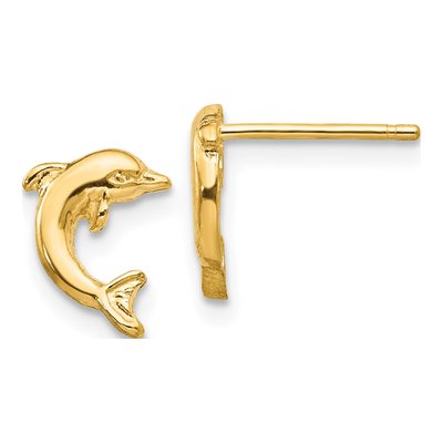 14K Yellow Gold Mini Dolphin Stud Earrings
