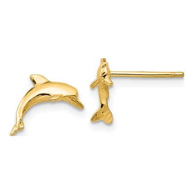 14K Yellow Gold Dolphin Stud Earrings