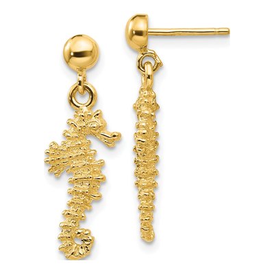14K Yellow Gold Seahorse Dangle Earrings