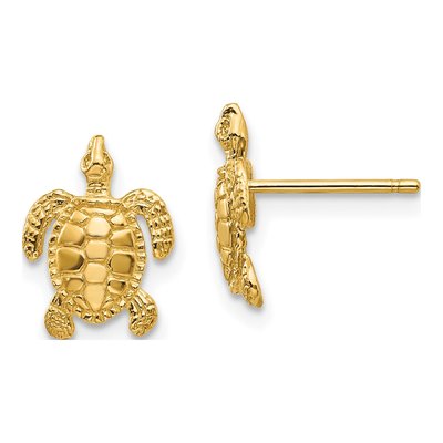 14K Yellow Gold Sea Turtle Stud Earrings
