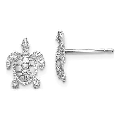 14K White Gold Sea Turtle Stud Earrings