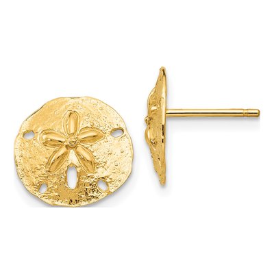 14K Yellow Gold Sand Dollar Stud Earrings