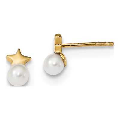 14K Yellow Gold Freshwater Cultured Pearl Star Stud Earrings