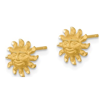 14K Yellow Gold Sun Face Button Stud Earrings – view 3