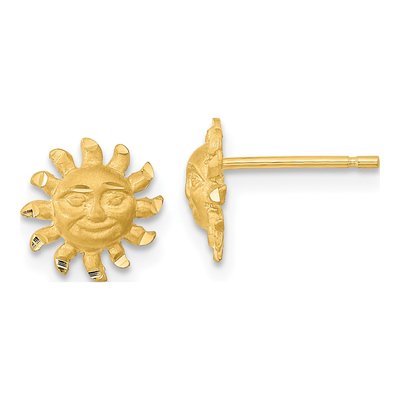 14K Yellow Gold Sun Face Button Stud Earrings