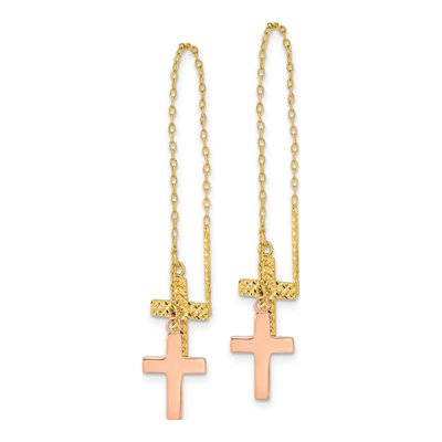 14K Two-Tone Gold Cross Threader Earrings – view 3