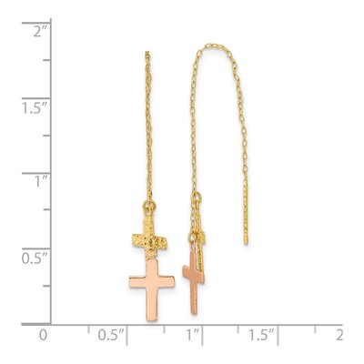 14K Two-Tone Gold Cross Threader Earrings – view 5