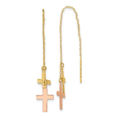 14K Two-Tone Gold Cross Threader Earrings